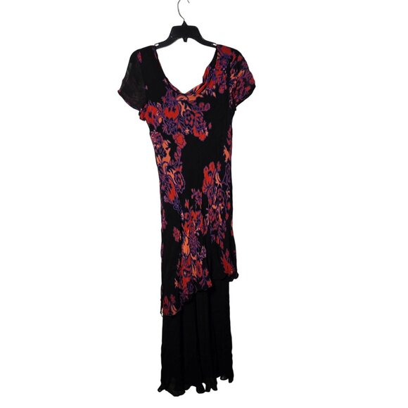 Eva Blue Dark Floral Maxi Dress Size 14 Fairygrunge Y2K Asymmetrical Boho 90s - Picture 3 of 9
